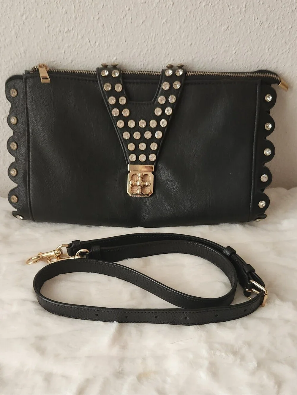Black Studded Clutch with Gold Accent